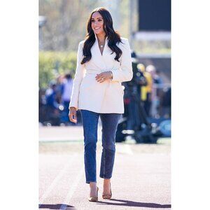 Brandon Maxwell Pamela Belted Jacket size 12 Antique White NWT